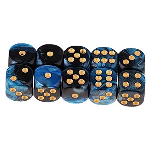 B Blesiya Set 10 Dés à Jouer 6 Faces en Résine Dice D6 D&D TRPG pour Jeux de Société Party Bar -16mm - Bleu + Noir