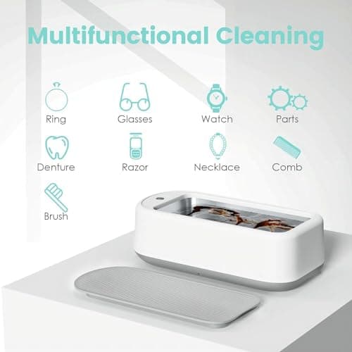 Appareil de nettoyage à ultrasons 48 KHz - Appareil de nettoyage à ultrasons pour lunettes - 640 ml - Nettoyeur à ultrasons pour bijoux et prothèses dentaires, Cuir