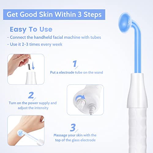 Yofuly Appareil Haute Fréquence avec 4 Bleu, Haute Fréquence Portable Visage Baguette, Outils de Beauté Facialepour Réduire Les Rides, Les Yeux Gonflés, Les Cernes, La Perte de Cheveux