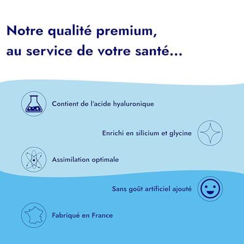 Collagène Marin Poudre Type 1 + Acide Hyaluronique, Glycine, Silicium, Vitamines C et D3 - Peau & Articulations - 5218mg de Collagène Hydrolysé à 1400 Da - Peptides - gout neutre - Fabriqué en France