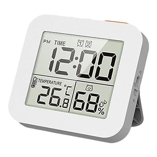 Horloge de Salle de Bain, Minuterie de Douche Numérique pour Salle de Bain, Horloge Murale de Cuisine avec Alarme, Minuterie Tactile étanche Portable, Thermomètre Intérieur, Hygromètre, Blanche