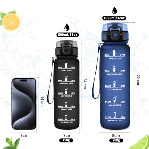 Vikaster Gourde Sport, Bouteille d'eau 1000ml, sans BPA, Étanche & Réutilisable, Water Bottle Ouvrir en un Clic, Convient Pour la Yoga, le Gym, le Camping, Gourde Randonnée
