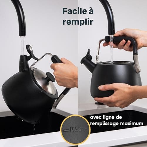 SILBERTHAL Bouilloire à induction 2,8l - Bouilloire en acier inoxydable - Bouilloire pour le camping - Bouilloire à flûte noire - Bouilloire sifflet Nouvelle version 2024