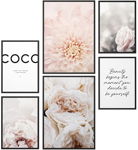 Papierschmiede® Set Mood Posters, Tableau Décoration Murale sans cadres « Coco Pétales » Bureau, Salon, Deco Chambre Parentale, Cuisine, 2x A3 et 4x A4, Beauty pivoine beauté