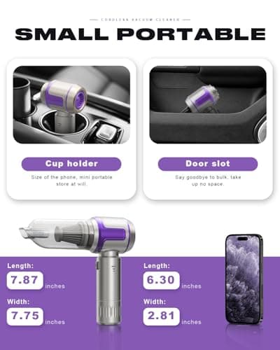 KITBEZN Aspirateur à Main, 26000PA Aspirateur Voiture sans Fil Puissant, 220000 TR/Min Moteur sans Balai, 4 en 1 Niveaux Réglables pour Poils d'animaux, Voiture, Maison, Violet