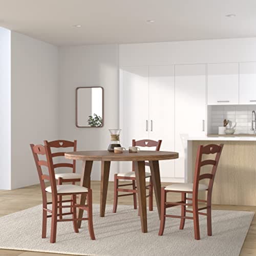 Tommychairs - Set 4 Chaises Cuore pour Cuisine, Bar et Salle à Manger, Robuste Structure en Bois de hêtre peindré en Cerisier et Assise rembourrée et revêtue en Tissu Couleur Ivoire