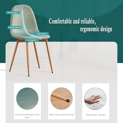 Uderkiny Lot de 4 chaises de Salle à Manger en Velours pour Bureau, Salon, Salle à Manger, Chambre à Coucher, Siège en Velours, Pieds en Fer/métal, Vert