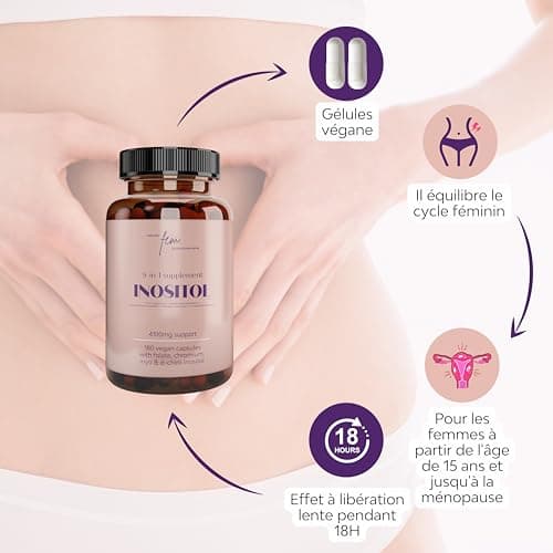 Inositol FEM Myo & D-Chiro 4100mg Gélules (180 Gélules) SOPK & Équilibre Féminin Supplément 9-en-1 — Myo Inositol, Folate 5-MTHF, Chrome, Zinc, B6, B12, D3, Sélénium & Manganèse, Naturel