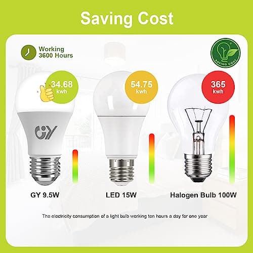GY Ampoule LED E27 9.5W (équivalent 100W), 6500K Blanc Froid 1521 lumens, A60 Ampoules E27 LED Efficacité Energétique, Dépolie, Non-Dimmable, 6 Unité (Lot de 1)