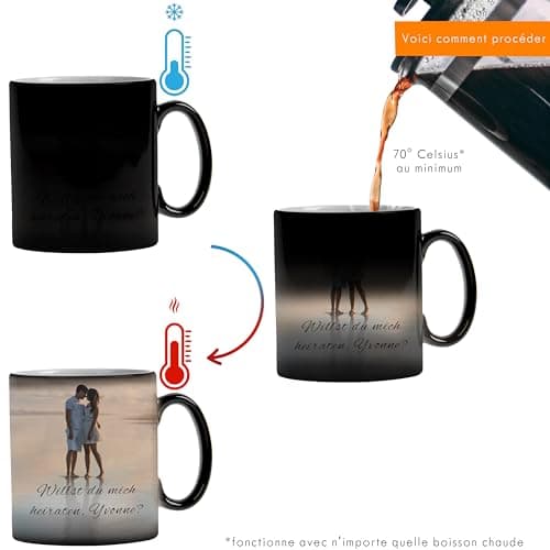 LOOXIS Mug magique personnalisé avec photo et texte, à personnaliser - Mug à changement de couleur, Magic Mug, thermo-revêtement, 325ml - Idée cadeau pour femme & homme - Intérieur blanc