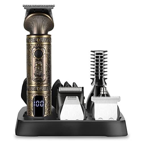 Surker Tondeuse Barbe Homme Tondeuse Cheveux Professionnelle Avec Lame en T de Coupe de Cheveux Chauve 0 mm Rasoir électrique Tondeuse Corps de Précision pour Nez 7 en 1