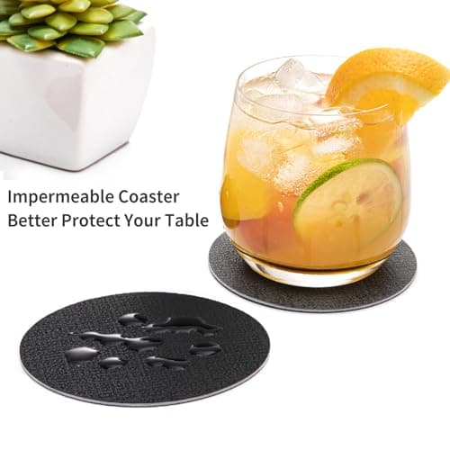 Chitomars Dessous de Verre en Cuir Lot de 12, Double Face Lavable sous-Verre Rond Antidérapant Résistant à la Chaleur Dessous de Verre pour Fêtes, Maison, Bureau et Plus (Gris Noir, Rond)