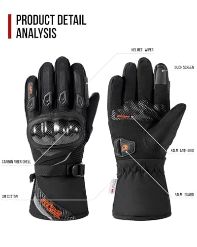 BORLENI Gants Moto Hiver Homologué Homme Imperméables en Fibre de Carbone Gant Moto Chaude Écran Tactile pour Moto Scooter Noir L