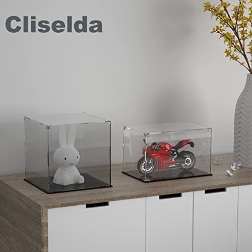 Cliselda Vitrine Acrylique avec Base Noire, Assemblage Vitrine Exposition Transparent, Vitrine Figurine, Vitrine pour Figurines, Jouets, Objets de Collection (30x20x20cm)