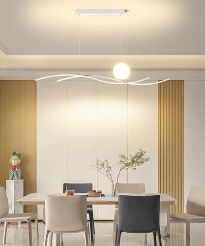 Aleaty lampe à suspension table à manger LED dimmable télécommande lampe à suspension moderne table à manger hauteur de suspension réglable Wave plafonnier (blanc, L100cm)