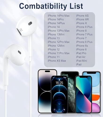 Seseno Ecouteurs Intra-Auriculaires filaires avec Son stéréo,[certifié MFi] contrôle du Volume et Microphone Anti-Bruit, compatibles avec iPhone 14 Pro/13/12/SE/11/8/7 Tous Les systèmes iOS