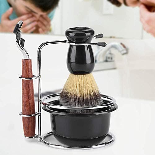 Ensemble de blaireau à raser 4 en 1, bol de rasage avec blaireau, bol à savon et support, coffret cadeau de rasage, bol à savon de rasage, kit de rasoir manuel professionnel pour homme