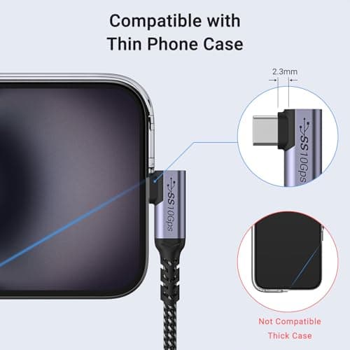 10Gbps coudé câble USB C[50cm 2paquets],court 100W charge rapide | angle droit 5a usb c à c 10gbps haute vitesse de données marquage électronique Chip Line, 4K@60Hz Affichage vidéo