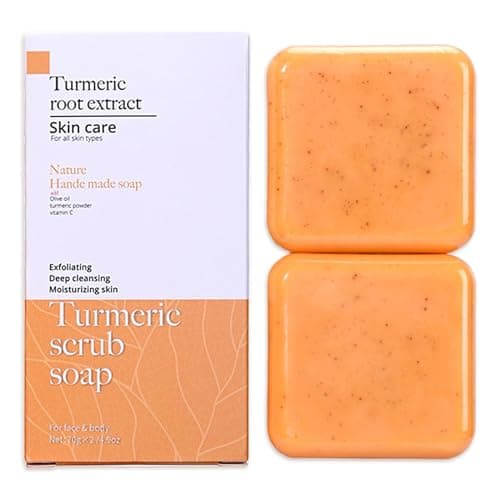 Savon Au Curcuma, Savon Exfoliant Au Curcuma, Savon Exfoliant Au Vurcuma Naturel, Barre de Savon Au Curcuma pour Le Visage et Le Corps, Nettoyage En Profondeur (2Savons)