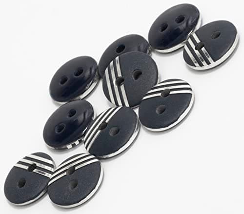 AERZETIX - C65632 - Lot de 10 Boutons de couture plats et ronds Ø18x3 mm à 2 trous 28L L28 - ouverture 2.3 mm - couleur bleu foncé/argent - en plastique - manteaux mercerie vêtements décoration