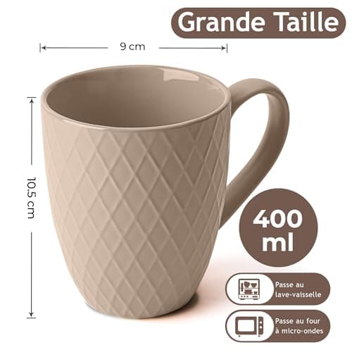MIAMIO - 6 x 400 ml - Set de tasses à café/tasse - Tasse en céramique moderne Matt - Tasse à café grande taille - Collection Palmanova (Beige)
