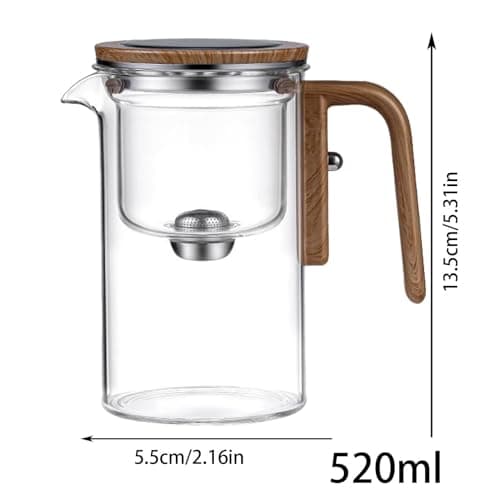 Théière en verre avec infuseur, théière amovible en verre, théière en verre transparent, théière en verre filtrant, théière en verre avec poignée en bois, théière en verre transparent, théière