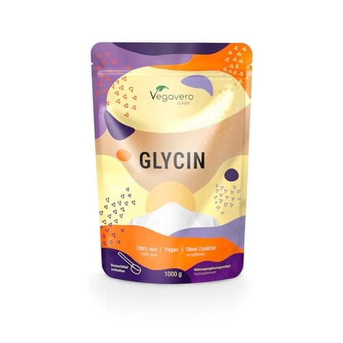Glycine Poudre Vegavero® | 1000g (1kg) | 100% Pure, Sans Additifs et Vegan | Analysé en Laboratoire | Synthèse du Collagène & Aide au Sommeil | Avec Cuillère à Mesurer