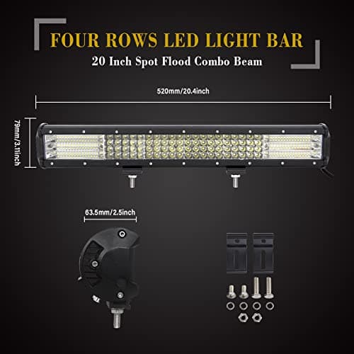 SKYWORLD Barre Lumineuse LED de Travail, 52cm 510W Antibrouillard rampe Led 4x4, support de fixation de plaque d'immatriculation avec 12V stroboscopique câblage Camion Tracteur voiture extérieures