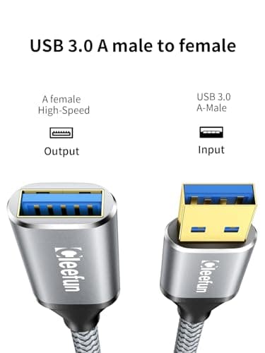 CLEEFUN 1M Cable Rallonge USB 3.0 5Gbps Cable Extension USB 3.0 Mâle A vers Femelle A Compatible avec Clé USB, Hub USB, Manette PS4/PS5/Xbox, Disque Dur, Imprimante, Webcam