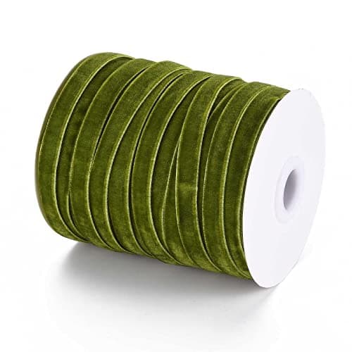 Pandahall Rouleau de ruban en velours de 45,7 m x 0,95 cm sur une face - Décoration en dentelle pour emballage cadeau, nœuds pour cheveux, fabrication de pinces à cheveux, couleur vert olive foncé