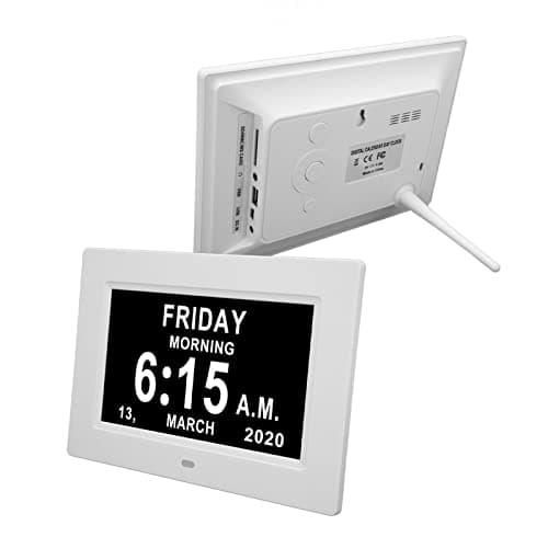 2023 Dernière Version 7 Pouces Calendrier Numérique Jour Date Horloge, Très Grand écran Gradation Automatique Horloges électroniques de Jour, Rappels Personnalisés pour Les (Prise UE)