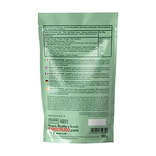 Cordyceps Sinensis Bio en Poudre - 100g. Cordyceps Militaris Crue. Riche en Propriétés et Bienfaits des Champignons.