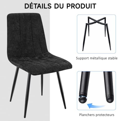 ANVOFONG Chaises de Salle à Manger Lot de 4,Chaise Cuisine en Tissu Lin,Chaises Tapissées avec Pieds en Fer,Chaise Chambre à Coucher, Chaise Salon,Chaises Salle de Séjour-Noir