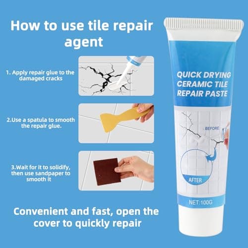 Kit de RéParation Carrelage Blanc, Kit de Réparation D'émail 100g, Kit de Réparation D'Évier en Céramique pour Les Rayures Trous Fissures, Kit de Réparation de Receveur de Douche