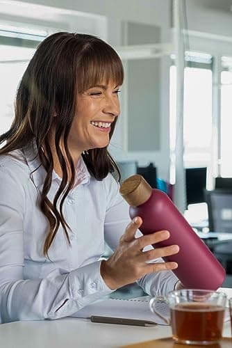 T&N Bouteille Isotherme d’eau 1l en acier inoxydable avec bouchon en bois d'acacia, Gourde Inox 1 Litre, conserve le froid à 29h, la chaleur 14h, étanche pour boissons gazeuses