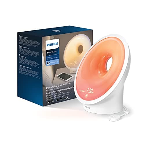 Philips Eveil-lumière et simulateur d'aube connecté, lumière et sons personnalisés, capteur d'environnement AmbiTrack, fonction de relaxation et de respiration, App SleepMapper (Modèle HF3671/01)