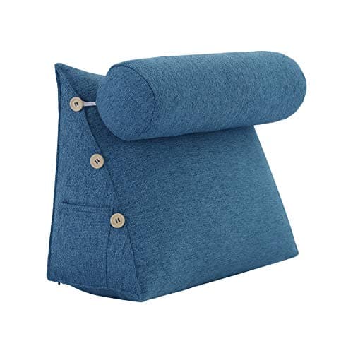 Rucener Coussin de Dossier pour Lit Coussin de Lecture pour Dossier de Lecture Coussin de Dossier Triangulaire Coussin à Coins Coussin de Lecture en Mousse Bleu 60 CM
