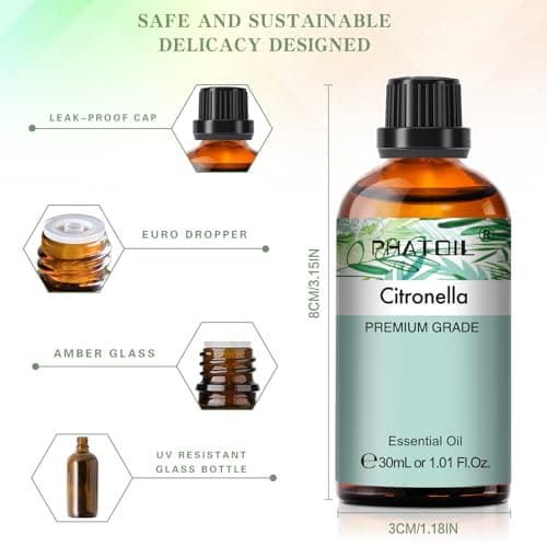 PHATOIL Huile Essentielle Citronnelle 30 ml, Huile Essentielle pour Diffuseur, Huile de Citronnelle Pure Naturelle pour Aromathérapie Humidificateur