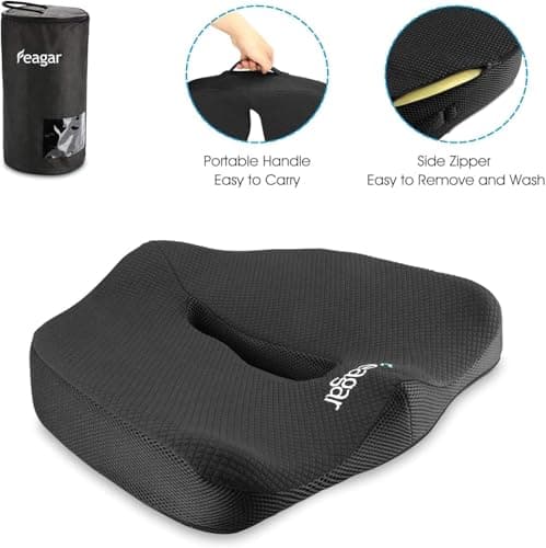 Feagar Coussin de Chaises en Mousse à Mémoire - Coussin Coccyx Ergonomique pour Siège Voiture Auto Conducteur Fauteil Bureau Fauteuil Roulant,Coussin Sciatique,Coussin d Assise,Noir | Soulagement Lombaire Pour Siège Auto Et Bureau. Housse Lavable, Soutien Posture Et Confort Longue Durée Au Quotidien.