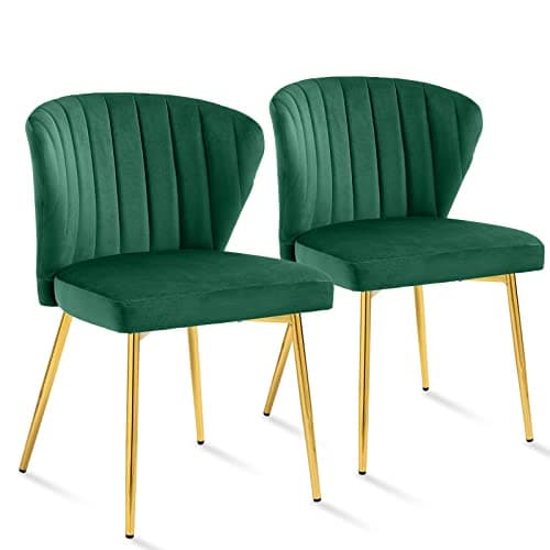 SEPNINE Lot de 2 Chaises de Salle à Manger, Chaises Scandinaves, Chaise en Velours pour Salle à Manger avec Dossier Ergonomique, Chaise de Salon avec Pieds en Métal Doré, Chaise de Cuisine Vert