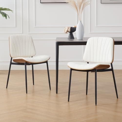 Wahson Chaises de Salle à Manger Lot de 2 Chaise Salle a Manger Cuir PU avec Pied Métal Chaise de Cuisine Moderne avec Dossier, Chaise pour Salle a Manger Confortable, Blanc
