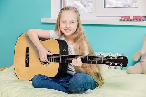 Lexibook Guitare Acoustique, 91 cm, Guide d'apprentissage Inclus, 6 Cordes en Nylon, Housse de Transport Incluse, Bois/Noir, K2200