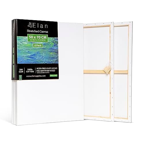 Elan Toile à Peindre 50x70, 100% Coton 6-Pack de Toiles Pré étirées, Toile Peinture, Toile Vierge, Canvas Toile Peinture, Toiles Peinture, Toiles à Peindre, Chassis Entoilé, Toile a Peindre