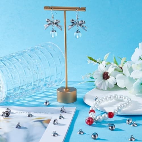SUNNYCLUE 1 boîte 100 pièces Capuchon de Perle Bélière Capuchon de Perle Pendentif Bélières 304 capuchons de Perles en Acier Inoxydable Capuchons de Perles de 8 mm Capuchons de Perles avec Boucle Pend
