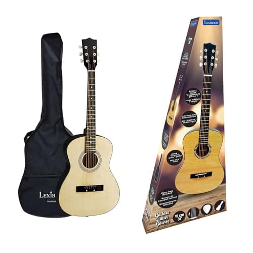 Lexibook Guitare Acoustique, 91 cm, Guide d'apprentissage Inclus, 6 Cordes en Nylon, Housse de Transport Incluse, Bois/Noir, K2200