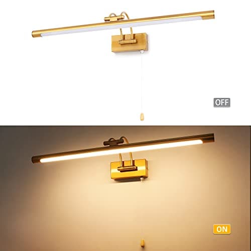 MantoLite 60CM 12W Applique Murale pour Tableaux et Vitrines, LED Miroir Salle de Bains Lumière Avec tête de Lampe Pivotante et Interrupteur Intérieur Éclairage, 3000K Laiton Lampes de Lecture