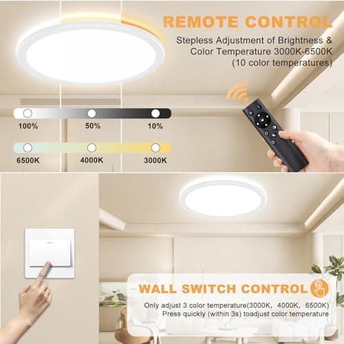 OUILA Plafonnier Led, Luminaire Plafonnier Télécommande 24W Réglable Ø30cm 3000K-6500K Dimmable Lampe Plafond Led Moderne Rond 2400LM Applicable à Salle de Bain, Chambre, Cuisine, Salon, Balcon