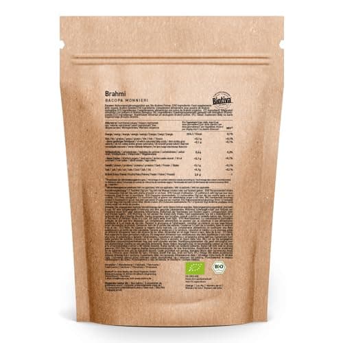 Brahmi bio en poudre - 250g - Bacopa Monnieri - Hysope d’eau - Végan - Ayurveda - Garanti sans additifs - Poudre de Brahmi - Conditionné en Allemagne - Biotiva