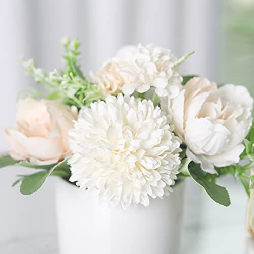 Hobyhoon Fleurs Artificielles avec Vase - Centre de Table Mariage Bouquet Floral d'Hortensia et Chrysanthème pour Décoration de Maison, Salon ou Bureau