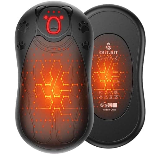 OUTJUT Chauffe Main Electrique 2 en 1 Noir, Chaufferette Main Reutilisable, 3 Niveaux de Chauffe, 12000mAh Rechargeable par USB, Cadeaux Hiver Unisexes, pour Camping et Sports en Extérieur